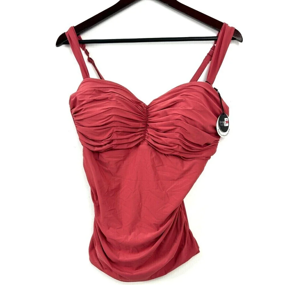 Coco Reef Charisma Women Size 36DD Coral Tankini Top Tie Back Ruched Pleated - Picture 4 of 10